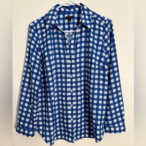 Ann Taylor blue and white checked blouse. Lg Petite. Like new condition.